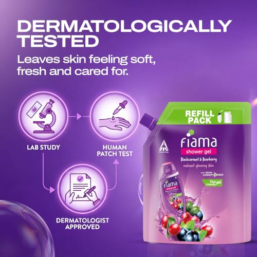 Image of Fiama Body Wash Shower Gel Blackcurrant & Bearberry, 1.3L Bodywash Refill Value Pouch for Women & Men with Skin Conditioners for Radiant Glow, Skin Friendly pH