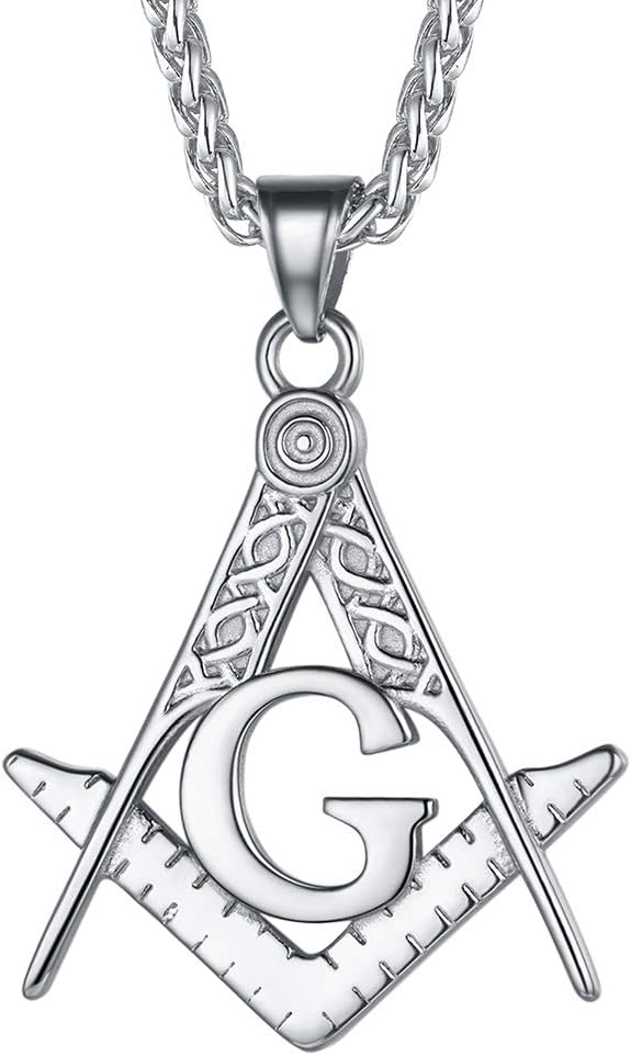FaithHeartMasonic Necklace for Men, Freemason Compass Symbol 18K Gold Plated/Stainless Steel Free and Accepted Masons Pendant Jewelry with Gift Box