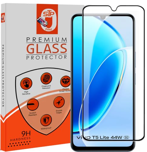 Image of STP FEEL Premium HD+ Tempered Glass Screen Protector Guard Compatible For Vivo T5 Lite 5G (6.74 Inch, Pack of 1) | Edge to Edge Coverage With Easy to installation kit for Smartphone