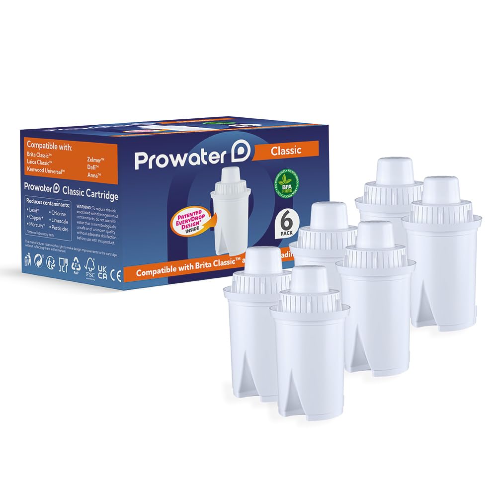 6 x ProWater Classic Universal Filter Cartridges, Replacements for Brita, Laica, Dafi, Kenwood Jugs