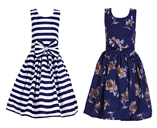 Image of Casual Frock for Baby Girls,Blue Printed and Olive Printed,Pack of 2