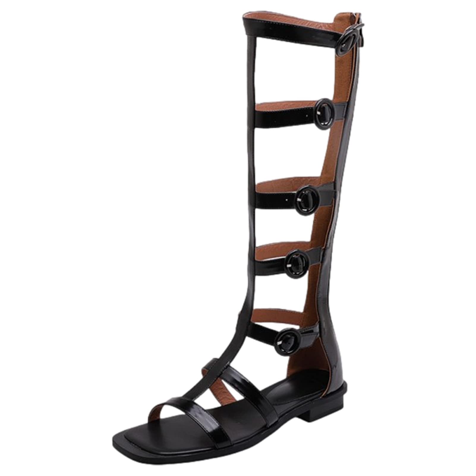 Mujer Puntera Abierta Ajustable Sandalias con Tiras Sandalias Gladiator Romanas Botas Rodilla con Cremallera