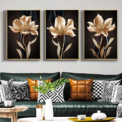 Affiche de luxe art abstrait fleur et toile lignes d'or