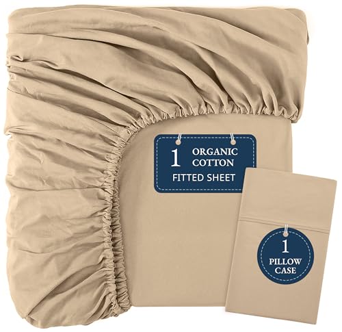 Image of Lane Linen 100% Organic Cotton Single Duvet Cover Set, 2 Piece Set, Pure Organic Long Staple Cotton, Percale Weave, Breathable, Comforter Cover with Button Closure - Linen