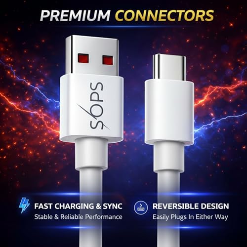 Image of 100W Fast Charging USB A to Type C Cable, 10A High Speed Charging & Data Sync Cable, Premium TPE USB C Charger Cable, Reinforced Connectors, 1 Meter, Compatible with USB Type-C Smartphone, White