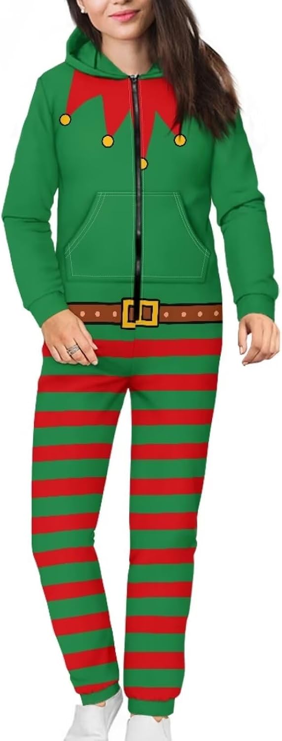 ZOUTAIRONG Fashion Onesie Pajamas for Women Men Playsuits Zipper Front Hooded Jumpsuits