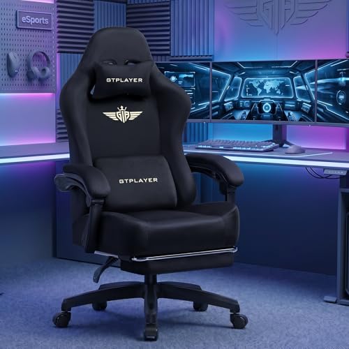 GTPLAYER Big and Tall Gaming Chair 400lbs Heavy Duty Office Chair with Foot Rest High Back Pocket Spring Ergonomic Computer Chair for Adults Wide Comfy Seated Cushion with Linkage Armrests Black