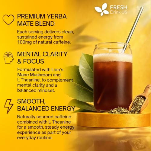 Image of FreshDrinkUS, Premium 11.6oz (330g) Yerba Mate Super Blend Powder - Plant-Based Instant Drink Mix with Yerba Mate & Fiber - Smooth Taste, Easy-Mix Daily Beverage