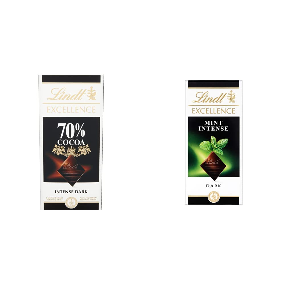 LindtEXCELLENCE Dark 70% Cocoa Chocolate Bar - 100 g & Excellence Dark Mint Chocolate Bar Each 100g