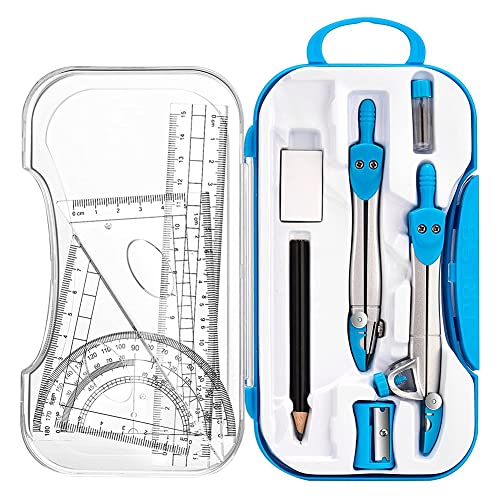 Lonrtesw Juego de GeometríA Kit de Suministros MatemáTicos de 10 Piezas, Que Incluye BrúJula, Transportador, Regla, Borrador, LáPiz, Etc., para Dibujar y Medir