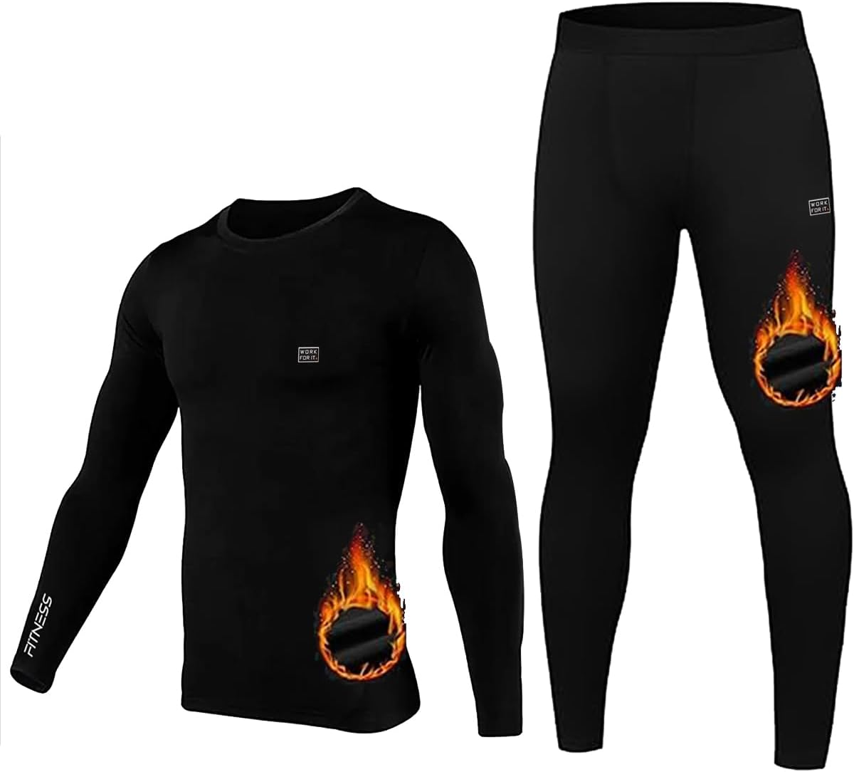 WORK FOR ITThermal Polyester Spandex Men's Sports Running Set Compression Shirt + Pants Skin-Tight Long Sleeves Quick Dry Fitness Tracksuit Gym Yoga Suits Underwear Set