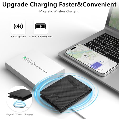 Auskang Smart Wallet For Men, Works with Apple Find My, Minimalist Leather Wallet For Men, RFID Blocking, Credit Card Holder, Wallet with Smart Tracker, Wireless Charging(Small Grid)2