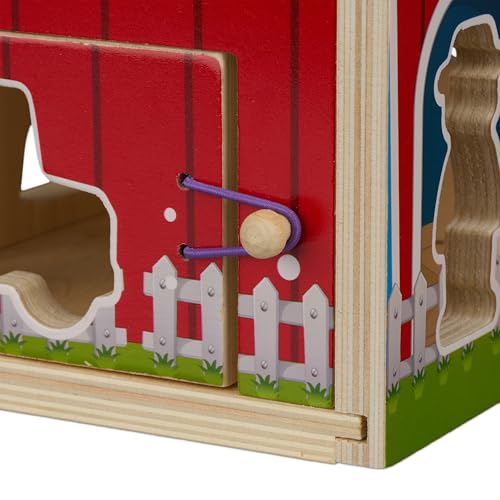 Relaxdays Steckhaus Holz, 10 Figuren, Bauernhof-Design, Kinderspielzeug ab 3 Jahren, Steckbox für Mädchen & Jungen, bunt