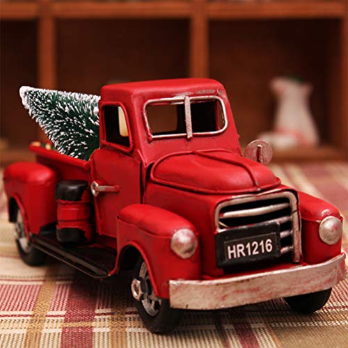 Ooscy Pick-Up Truck con albero di Natale rosso – Palla di Natale in vetro dipinto a mano – Addobbi natalizi, Decorazione divertente per albero di Natale
