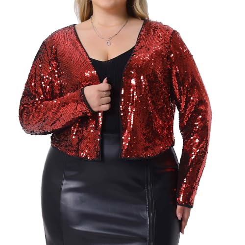 Image of Agnes Orinda Plus Size Sequin Cardigan for Women Glitter Shinny Metallic Long Sleeve Shrug Bolero Cardigans Jackets