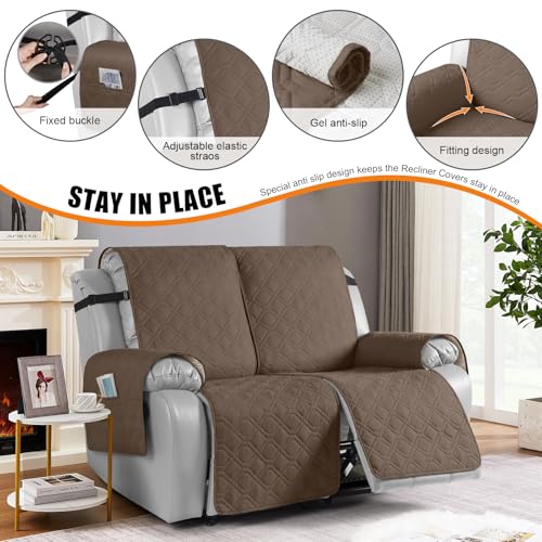 Image of VANSOFY Waterproof Recliner Loveseat Covers Washable, Brown,2 Seater | 1-Piece, Non-Slip with Elastic Straps, Sofa Cover with Pocket for Dogs, Pets
