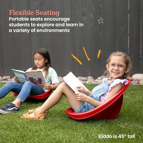Image of ECR4Kids Plastic Leaf Scoop Floor Rocker Seat, Classroom Furniture, Red, 6-Piece