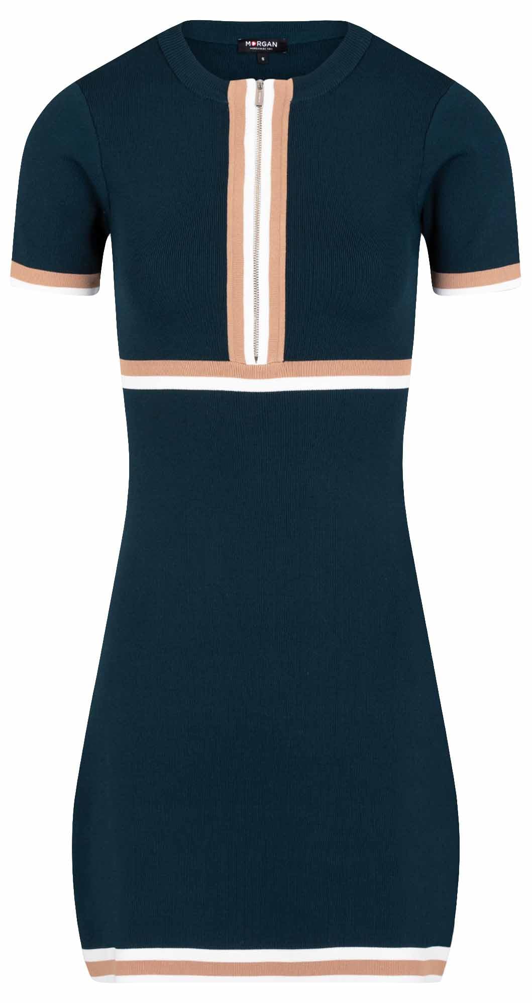 Morgan Contrast Stripe Fitted Sweater Dress, Bottle Green, UK 6-8