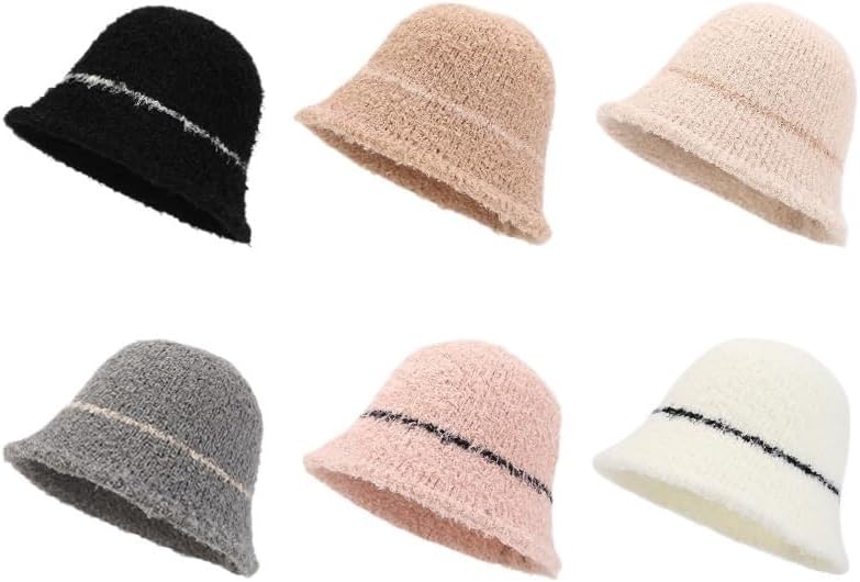 Plush Warm Bucket Hat Basin Hat Fisherman Hat Women Round Top Wide Brim Hat for Travel Camping