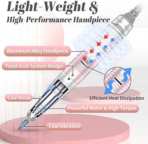 Kredioo Professional Electric Nail Drill Machine 35000RPM Electric Nail Files for Acrylic Nails Gel Nails Manicure Pedicure Salon E File Kit with Pause Button LED Display, 36W, UK Plug, Rose Pink