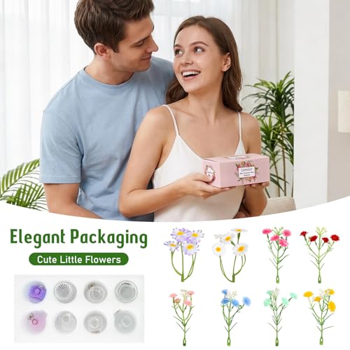 Samlior 8PCS Mini Glass Vase Refrigerator Magnets with Artificial Flowers, Cute Tiny Flower Fridge Magnets for Refrigerator Office and Kitchen Cabinet Decoration