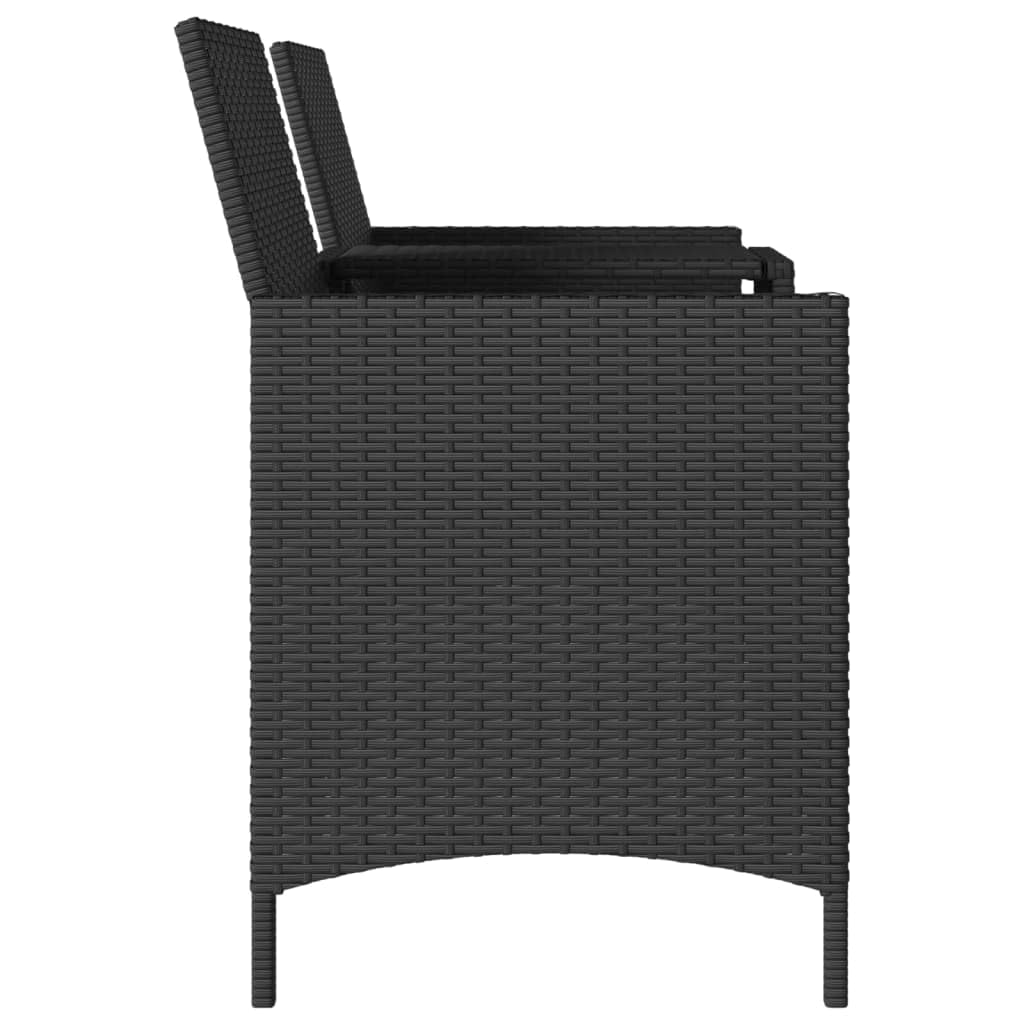 Gartensofa 2-Sitzer mit integriertem Tisch Poly Rattan Gartenbank mit Kissen Lounge-Doppelsofa für Balkon Terrasse und Garten Schwarz 126x59x82 cm