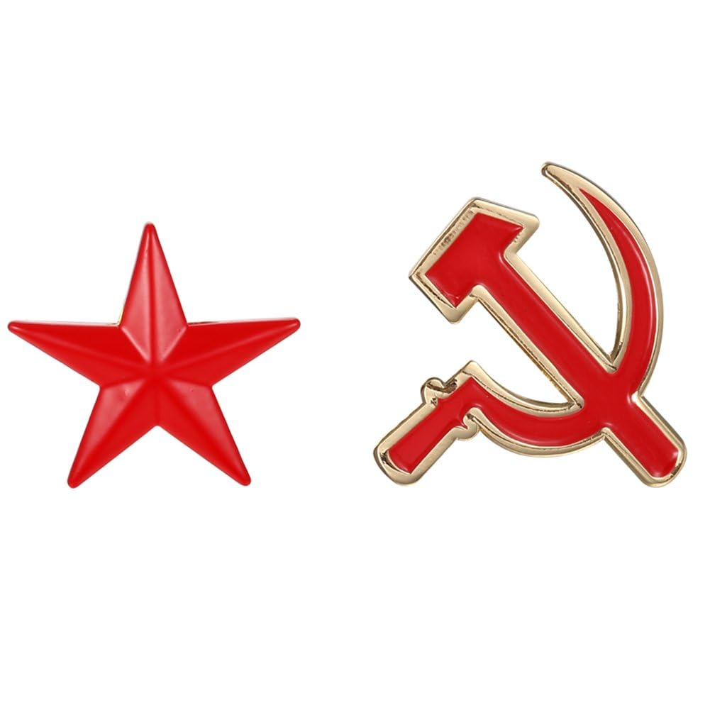 FicsowySoviet CCCP Red Star Sickle Hammer Symbol Emblem Lapel Pin Badge Set of 2