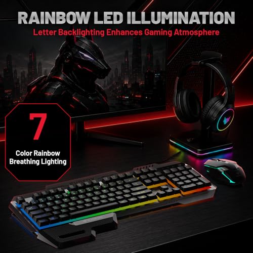 Image of EvoFox Warhammer 2 Semi-Mechanical Gaming Keyboard Mouse Combo Wired with Rainbow RGB Effect & Letter Backlit, Detachable Magnetic Wrist Pad, Metal Body,19 Anti-Ghosting Keys, 7200 DPI Mouse