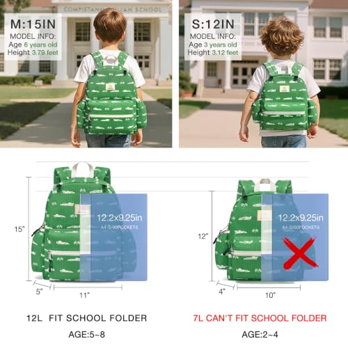 Image of STEAMEDBUN Corduroy Toddler Backpack for Girls 2-4: Kids backpack for Boys Girls - 12 inch Preschool Kindergarten Backpacks - Green Racing