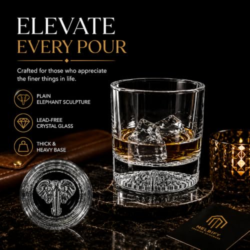 Image of Melbify Elephant Whiskey Glass| Set of 6 | 300 ml |Premium | Unique| Big Size| Broad | Animal Whiskey Glass| Old Fashioned Whiskey Glass| High Ball Glass with Thick Bottom