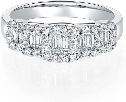 ENDLESSNESS & ETERNITY Five Stone Emerald Cut CZ Cubic Zirconia Engagement Ring 14K White Gold Plated Wedding Stackable Anniversary Ring