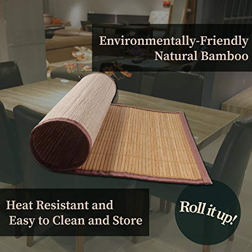 Bamboomn Bamboo Slat Placemat With Brown Fabric Border - Solid Color Print - 18" X 13" - Carbonized Brown - 4Pc #TOP2