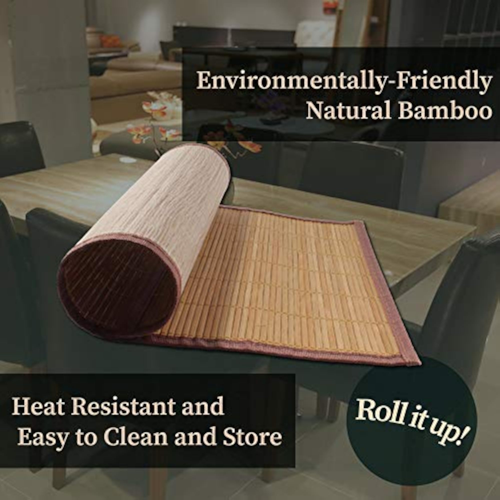 Bamboo Slat Placemat Set, 4pc, Carbonized Brown