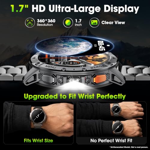 Military Smart Watch for Men, 1.7" Smartwatch with Flashlight & SOS Light - image 4