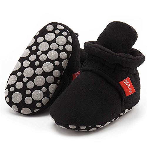 Image of HsdsBebe Unisex Newborn Baby Cotton Booties Non-Slip Sole for Toddler Boys Girls Infant Winter Warm Fleece Cozy Socks Shoes