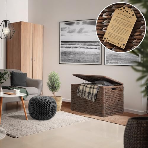 Image of Casafield 30 inch Storage Chest with Lid, Handles, Safety Hinge - Espresso Dark Brown, Hyacinth Wicker Storage Trunk for Entry Way, Living Room, Bedroom