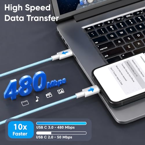 Image of Sounce 65W USB-C to USB-C Braided Cable 1.5M | PD & PPS Fast Charging & High Speed Data Sync | Tangle Free | Compatible with All Type-C Enabled Devices | Blue