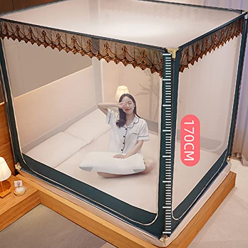 Moustiquaire de lit 2m type yourte mongole bleue à 3 portes - 6