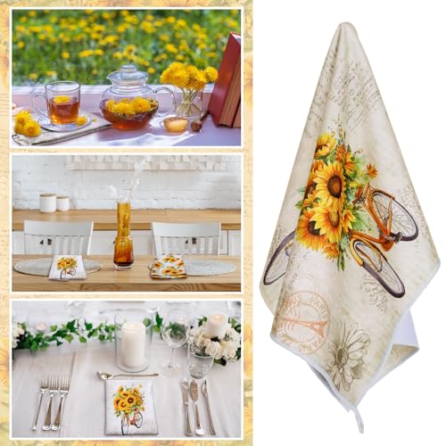 Image of Bencailor 6 Pcs Sunflower Kitchen Towels Decorative Sets Dish Towels Absorbent Fast Drying Hand Tea Vintage Hanging Reusable Cleaning Dishcloths for Cooking Farmhouse Bathroom Accessory