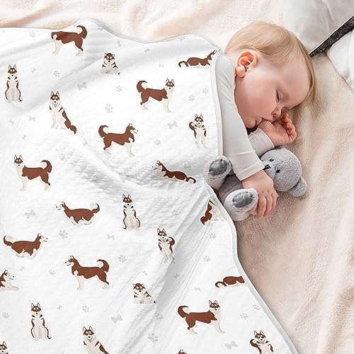 Image of Swaddle Blanket for Siberian Husky Dogs Baby Receiving Blanket Muslin Baby Swaddles Soft Cotton Breathable Nursery Blankets for Unisex Boys and Girls 30x40 Inch
