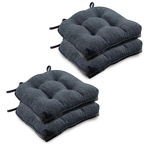 Wellsin Indoor Chair Cushions For Dining Chairs 4 Pack, 15.5" X 15.5" Kitchen Chair Cushions With Ties And Non-Slip Backing, Tufted Shredded Memory Foam Kitchen Chair Pads (Navy) #TOP8