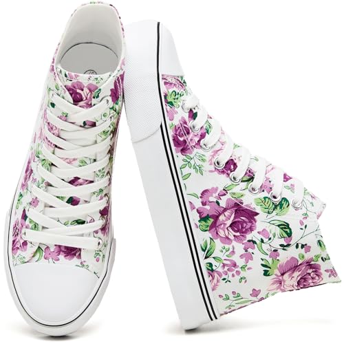 Image of yageyan Womens High Top Canvas Sneakers Fashion White Shoes for Women