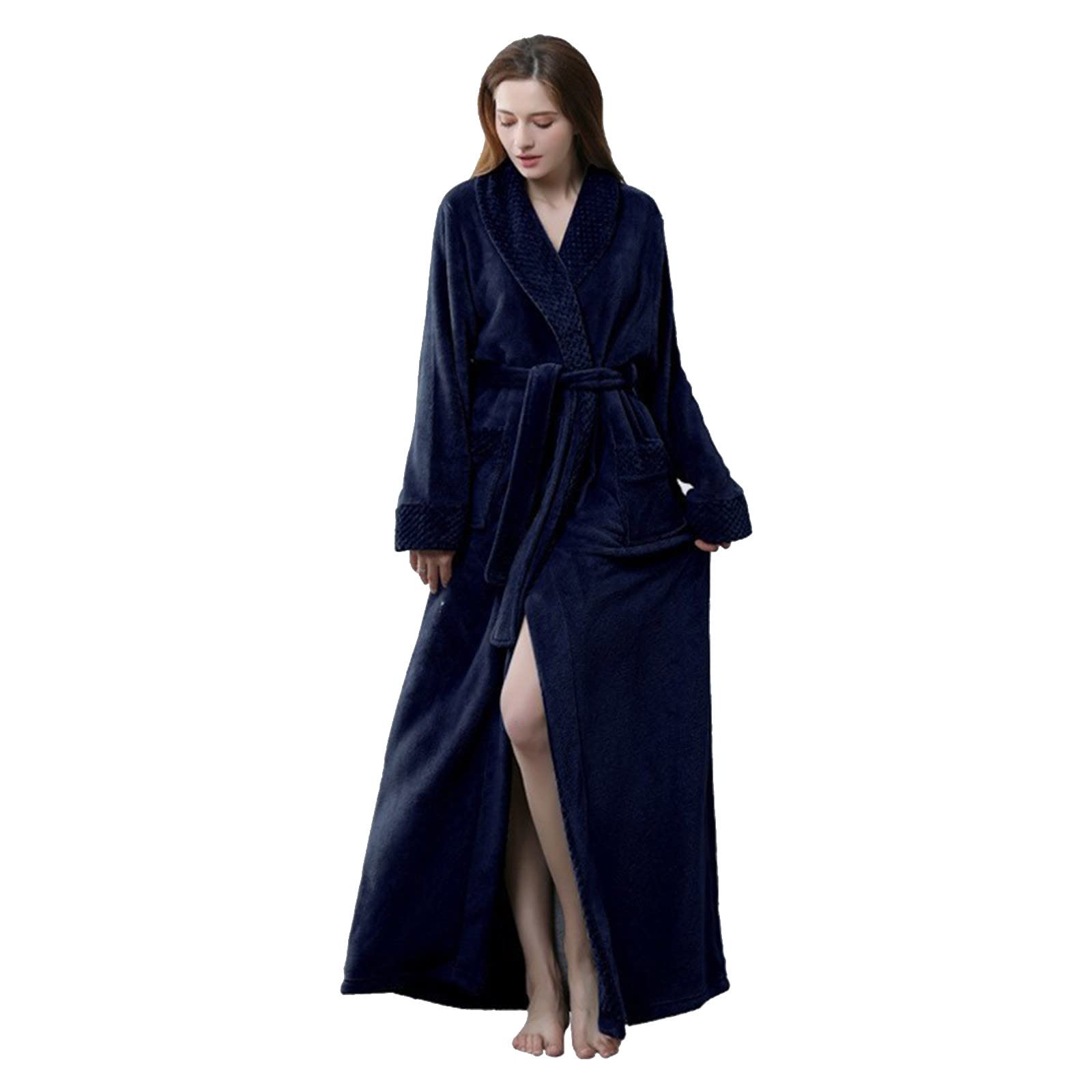Generico Vestaglie Invernale Caldo Donna Lungo Morbido Maglia Accappatoio | Pigiama Invernale A Manica Lunga Accappatoio Fitness Donna Flanella Accappatoio Con Tasche E Cintura Loungewear