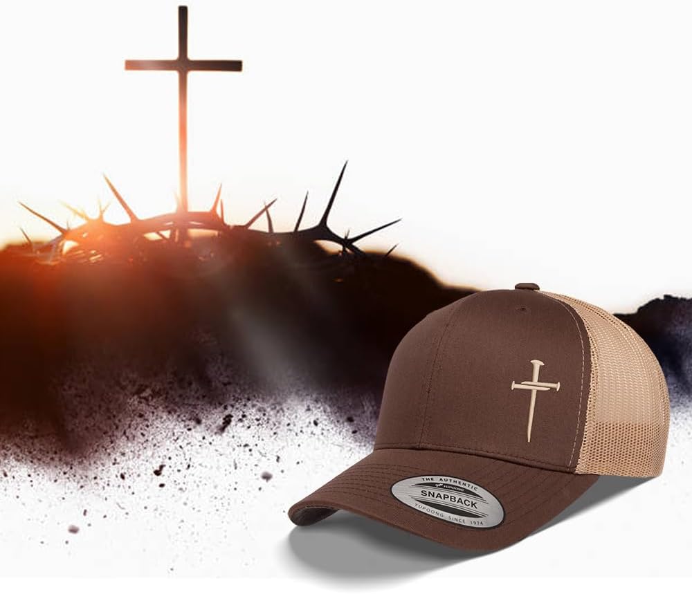 Jesus Cross Nails Embroidered Trucker Hat, Christian Snapback Mesh Baseball Cap Adjustable for Men & Women