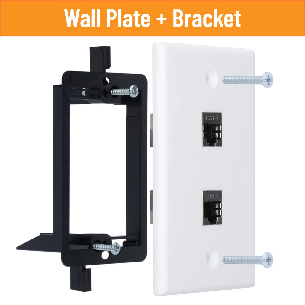 Lot de 2 plaques murales RJ45 à 2 ports, simple interrupteur Cat7 avec coupleur Ethernet Cat7 blindé en métal, support de montage basse tension pour câbles réseau (blanc, lot de 2)