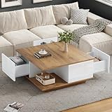 Photo Gallery okmyhome tavolino da caffè quadrato 70 x 70 x 31,5 cm per soggiorno con 3 cassetti e spazio semi-aperto, design geometrico, bianco + noce Photo Gallery okmyhome tavolino da caffè quadrato 70 x 70 x 31,5 cm per soggiorno con 3 cassetti e spazio semi-aperto, design geometrico, bianco + noce