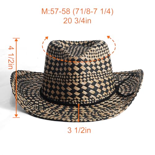Image of Men's Cowboy Hats Summer Women Beach Cowgirl Hat Raffia Unisex Western Sun Hat