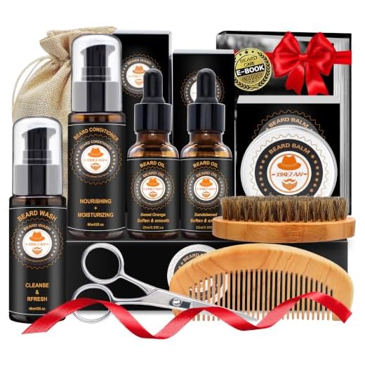 Upgraded Beard Grooming Kit w/Beard Conditioner,Beard Oil,Beard Balm,Beard Brush,Beard Shampoo/Wash, Beard Shaper,Beard Comb,Beard scissors,Storage Bag,Beard E-Book,Beard Growth Care Gifts for Men