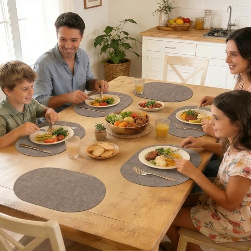 Set de table en cuir PU marron lavable et antidérapant - Lot de 6 - 8