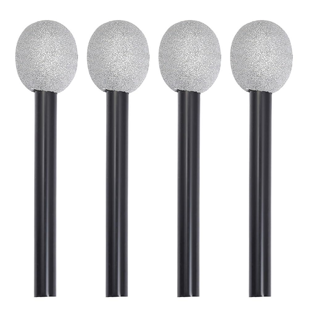 HugeDE 4 Pcs Plastic Foam Microphone Silver Glittered Microphone Halloween Decorative Microphone Fake Bling Prop Microphone for Kids